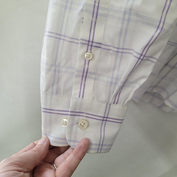 Egara Shirt Mens XXL Long Sleeve Button‎ Up Purple Windowpane Contrast Cuff - Picture 2 of 11